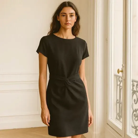 MaxMara Twist Front Short Sleeve Empire Waist Mini Dress Black S - Picture 1 of 8